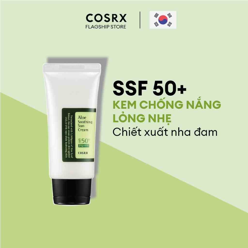 [Mã BMTTC60K giảm đến 60K đơn 50K] Kem Chống Nắng Lai Chiết Xuất Lô Hội COSRX Aloe Soothing Sun Cream SPF50+ PA+++ 50ml