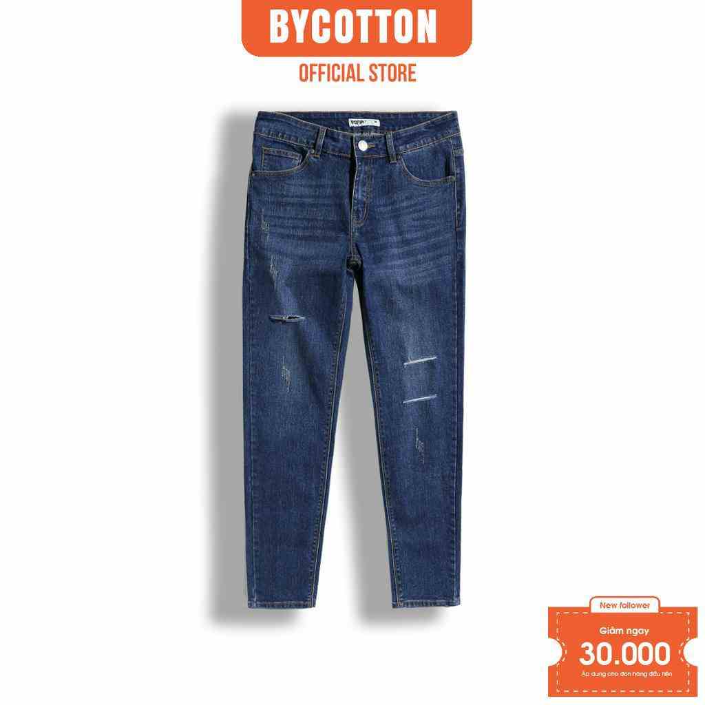 [Mã BYCO2224T giảm ngay 50K đơn 0K] Quần Jeans Dài Nam BY COTTON Dark Blue Rách