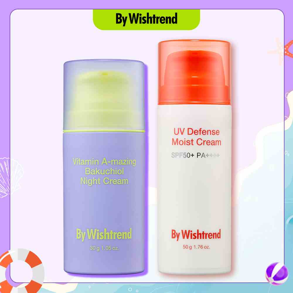 By Wishtrend Kem chống nắng UV Defense Moist Cream SPF50+PA++++ 50g + Kem ban đêm Vitamin A-mazing Bakuchiol Night Cream