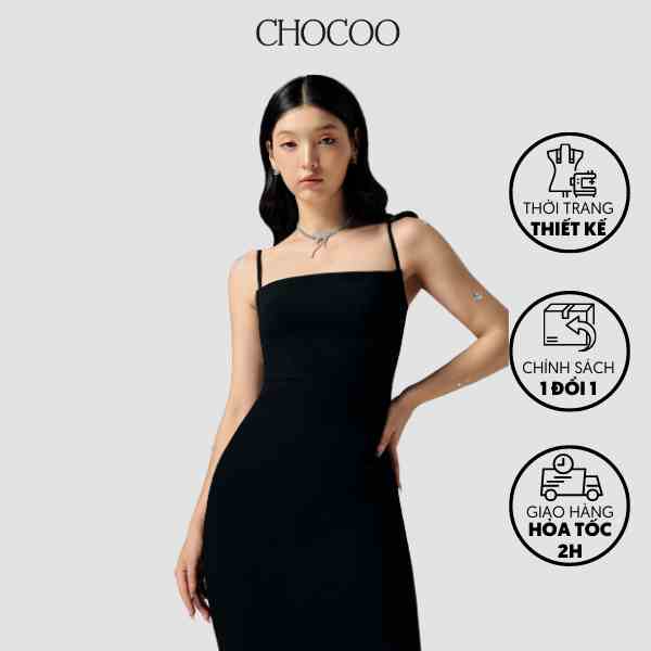 Đầm Monita Long Dress Chocoo Màu ĐenThiết Kế Chất Liệu Cát Sần Sớ Ánh Cao Cấp