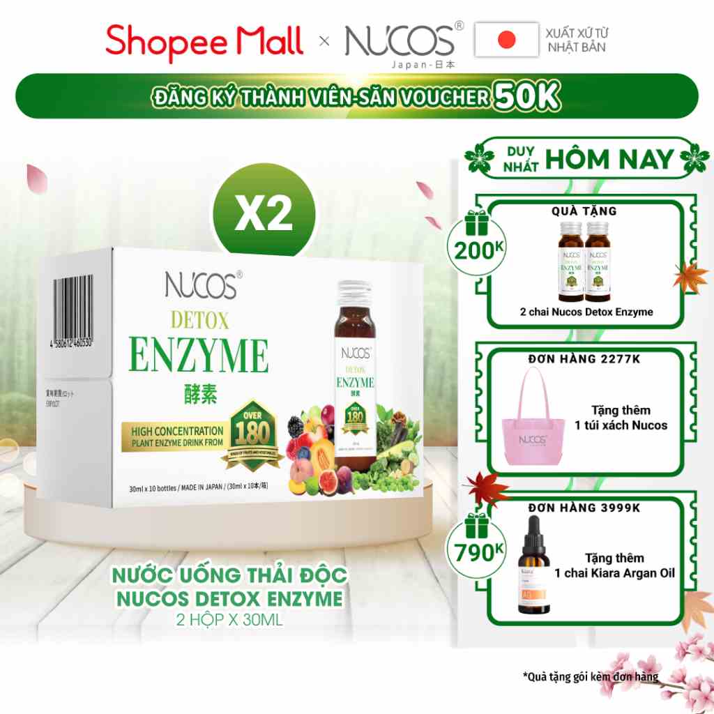 Combo 2 hộp detox thải độc cải thiện vóc dáng Nucos Detox Enzyme 30ml x 20 chai