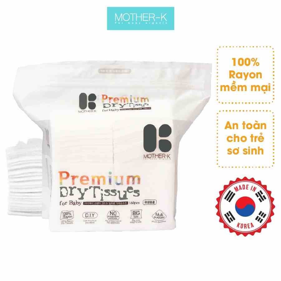 Khăn vải khô đa năng Mother-K Hàn Quốc chất liệu Rayon mềm mại gói 160 chiếc