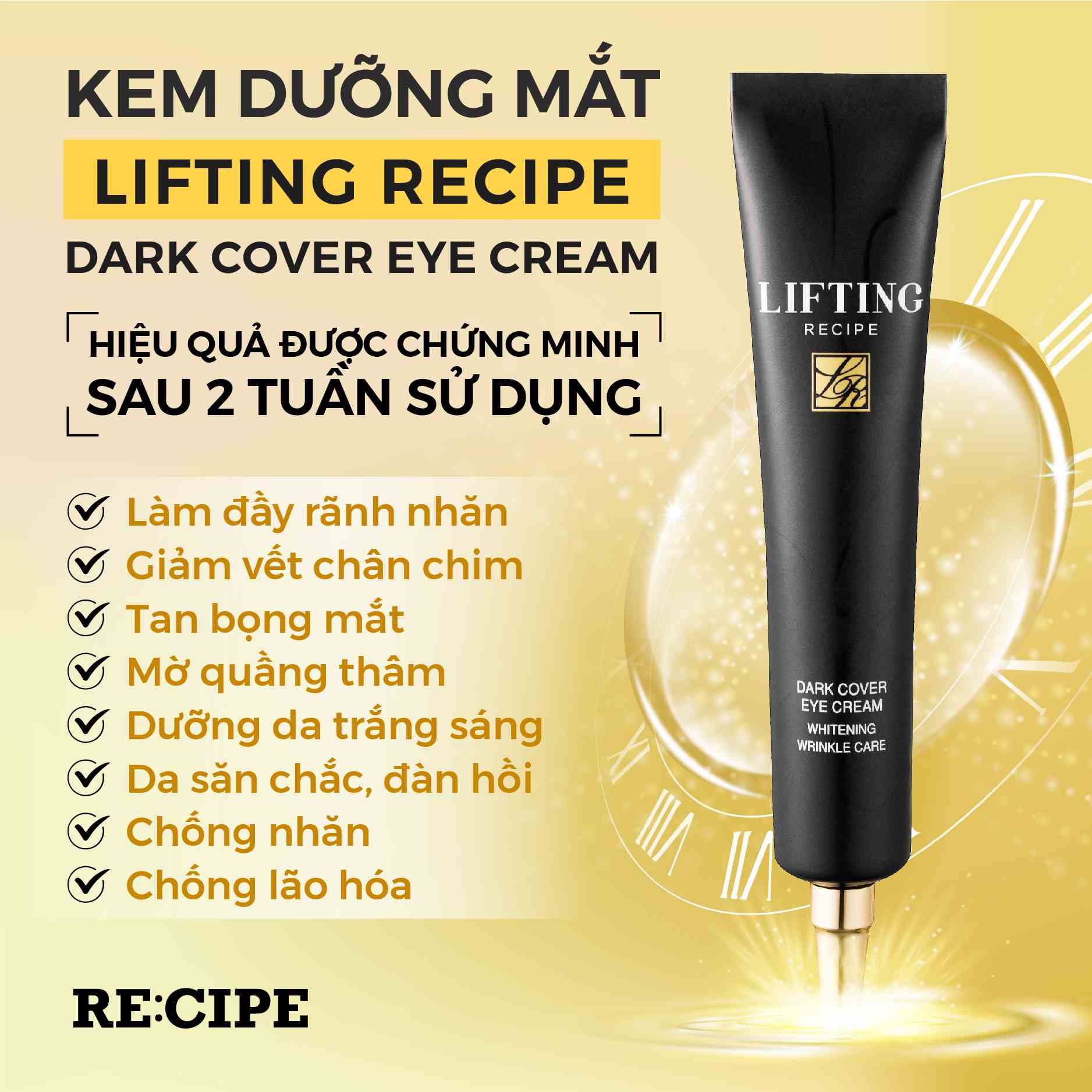 Kem dưỡng mắt RECIPE Lifting Recipe Dark Cover Eye Cream mờ thâm dưỡng sáng, giảm nếp nhăn 30ml