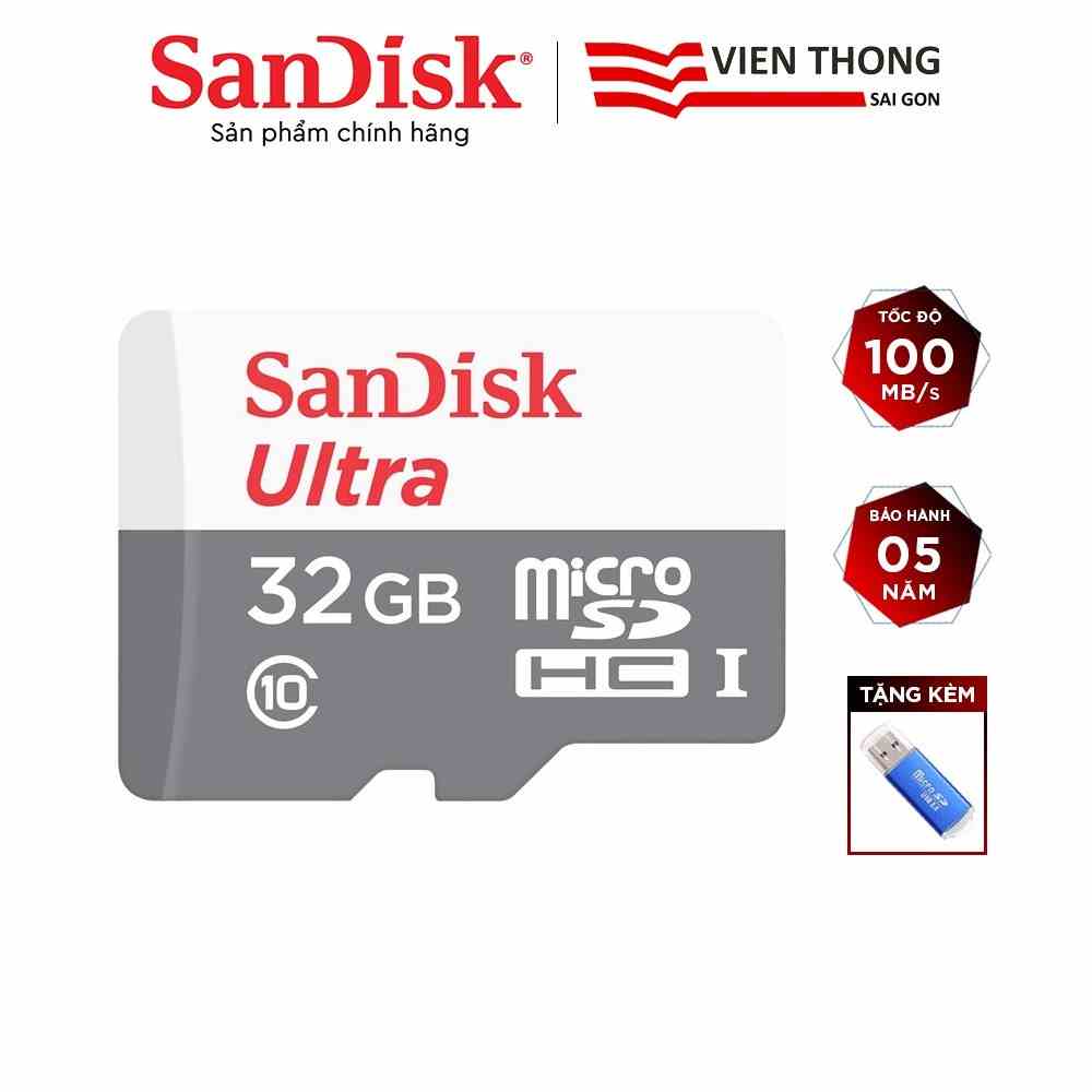 [Mã BMLTA35 giảm đến 35K đơn 99K] Thẻ nhớ microSDHC SanDisk Ultra 32GB upto 100MB/S 533x kèm đầu đọc thẻ (ngẫu nhiên)