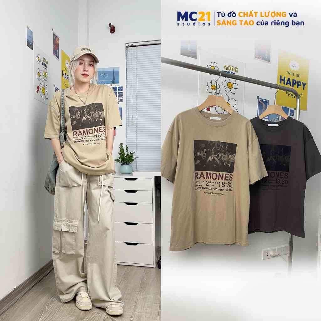 Áo phông MC21.STUDIOS oversize tay lỡ Unisex Ulzzang Streetwear Hàn Quốc tee form rộng t-shirt nam nữ pull A3611