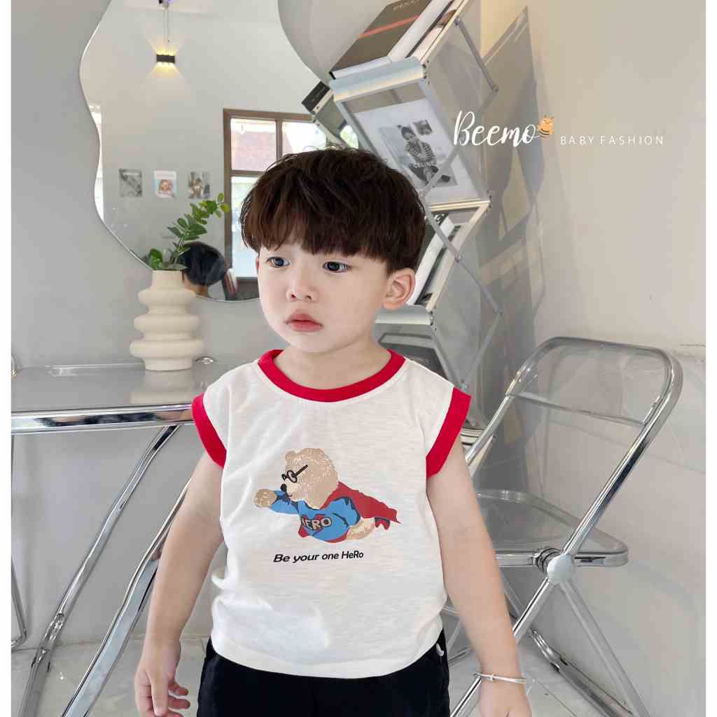 Áo ba lỗ bé trai Beemo in hình siêu nhân gấu chất liệu cotton co giãn, thấm hút mồ hôi từ 1 đến 7 tuổi - 23293A