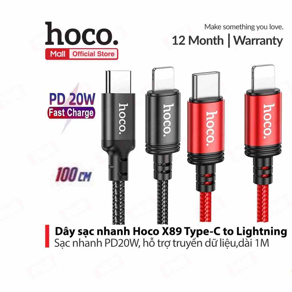 Cáp sạc nhanh PD20W Hoco X89 Type-C dành cho điện thoại iPhone ,truyền dữ liệu ,dây dù siêu bền dài 100CM