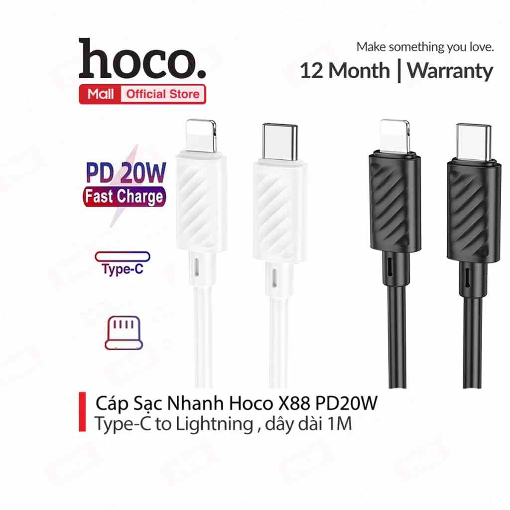 Cáp sạc nhanh PD20W Hoco X88 hỗ trợ truyền dữ liệu, dây dẻo chống rối cho IP1/12/13/14 dài 1M