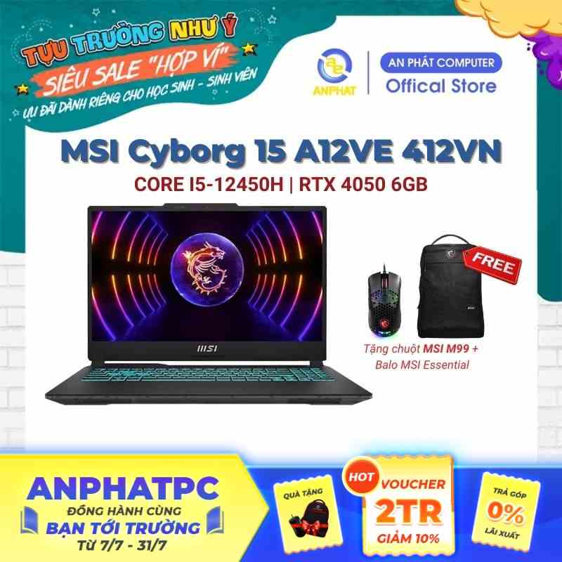 [Mã ELCL12 giảm 12% đơn 10TR] Laptop MSI Cyborg 15 A12VE 412VN (Core i5-12450H & RTX 4050)