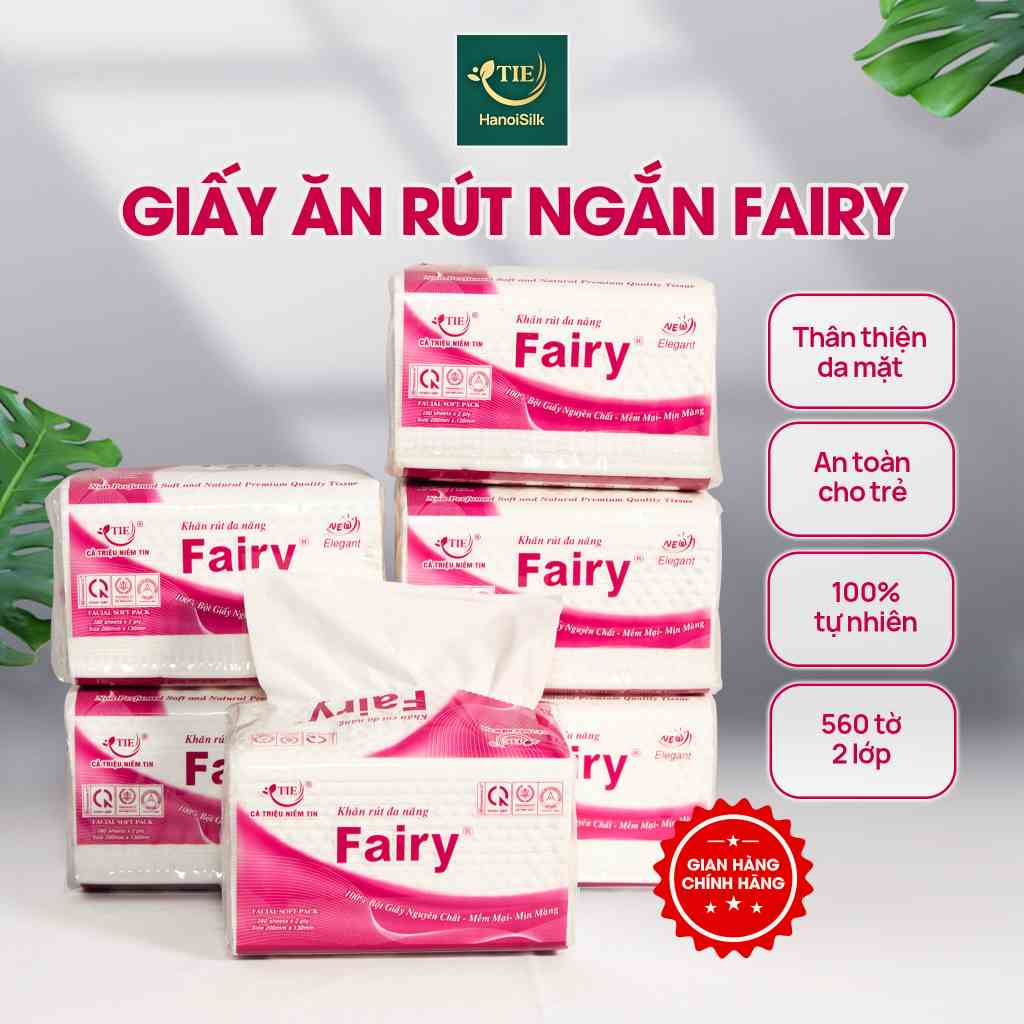 Giấy Ăn Rút Lụa ngắn Fairy 560 Tờ / 2 Lớp Siêu Mềm Mịn Tiết Kiệm, Khăn Giấy 100% Gỗ Tự Nhiên Bền Dai An Toàn