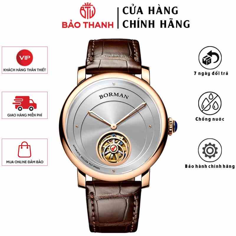 Đồng Hồ Nam BORMAN BM3875-1 Chính Hãng BH 24T Chịu Nước 50m Kính Chống Xước Dây Da Cao Cấp (Máy Cơ Tự Động)