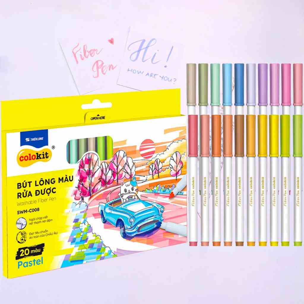 Bộ Bút lông màu 20 màu pastel  Fiber Pen Thiên Long SWM C008