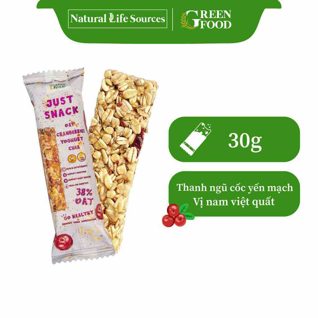 Thanh Ngũ Cốc Yến Mạch Chile JUST SNACK Greeen Food Vị Nam Việt Quất - 30g/thanh