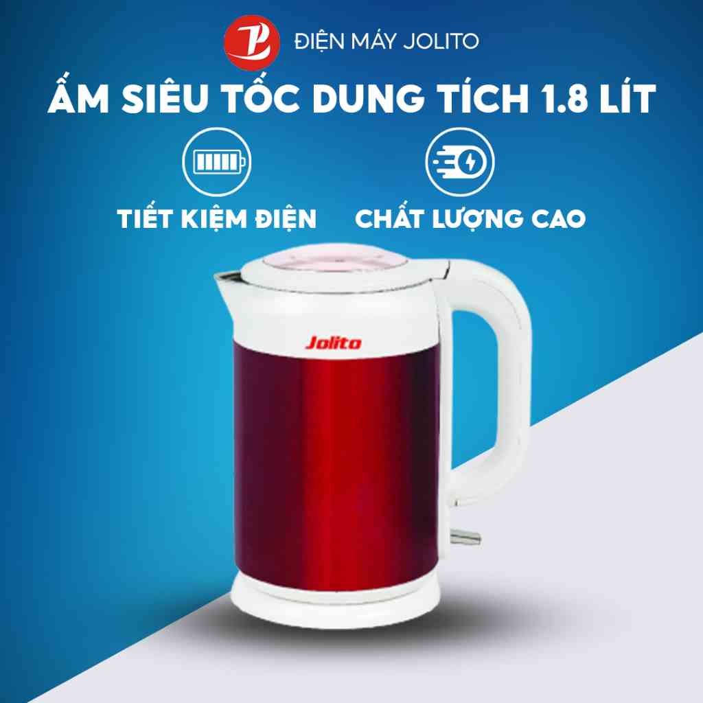 Ấm đun siêu tốc JOLITO JST1.8R dung tíc 1.8L màu đỏ phối trắng sang chảnh - Hàng chính hãng