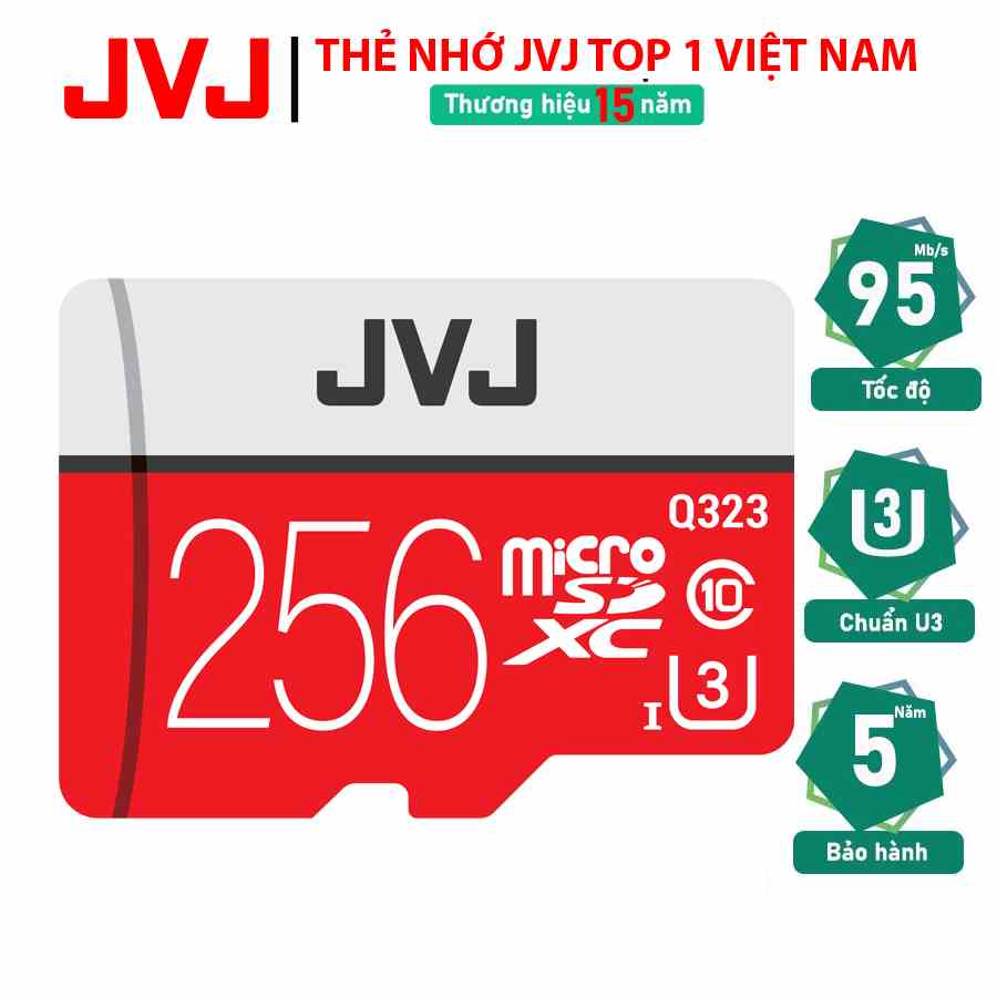 Thẻ nhớ 256Gb JVJ Pro U3 Class 10 MicroSDHC – chuyên dụng cho CAMERA tốc độ cao tương thích với mọi thiết bị - BH 5 Năm