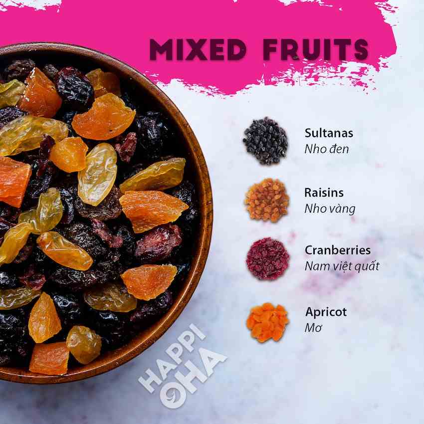 [Mã BMLTB35 giảm đến 35K đơn 99K] Mixed Fruits Trái Cây Sấy Không Đường Tinh Luyện HAPPI OHA Vị Ngọt Tự Nhiên 250g