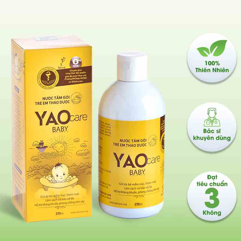 COMBO 3 chai Nước tắm gội thảo dược DK Pharma Yaocare Baby cho bé sơ sinh 0+ 250ml