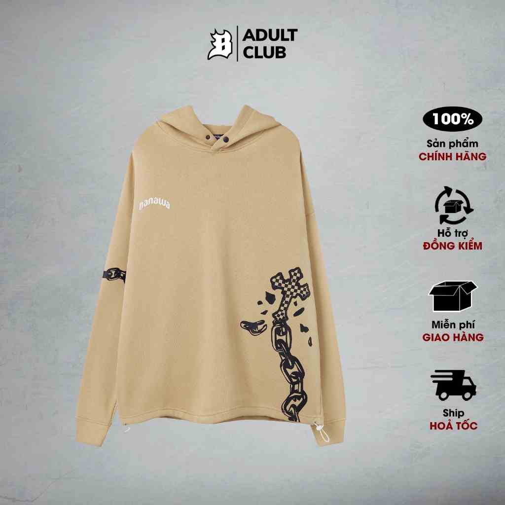 Áo Hoodie nỉ bông Local Brand Banawa form rộng nam nữ unisex có nón trùm đầu - Chain Hoodie - Màu Kem