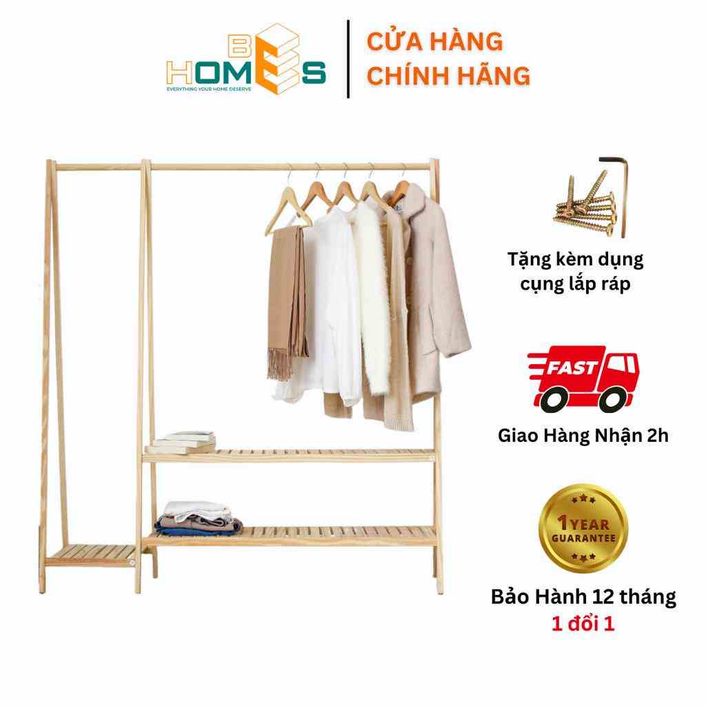 [Mã BMLTB35 giảm đến 35K đơn 99K] Kệ quần áo gỗ chữ A Behomes kệ đôi - Nội thất phòng ngủ lắp ráp