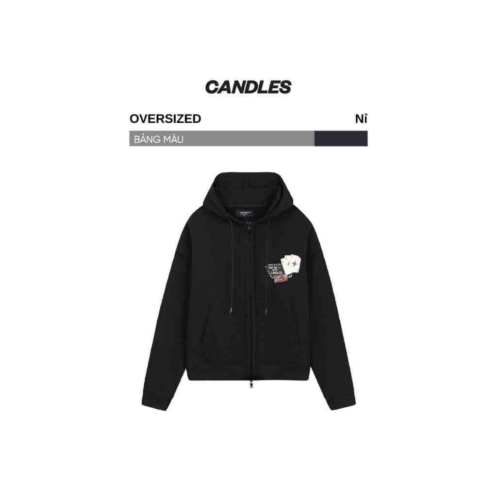 Áo hoodie có khóa nam nữ form boxy CANDLES GAMBLE khóa kéo hai đầu nỉ chân cua 440gsm chính hãng