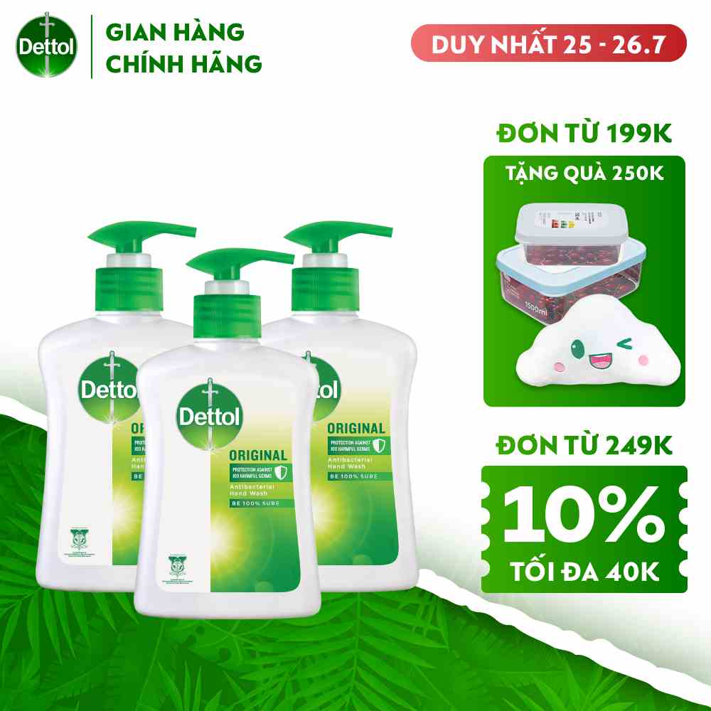 Combo 3 chai nước rửa tay Dettol kháng khuẩn – 250g/chai