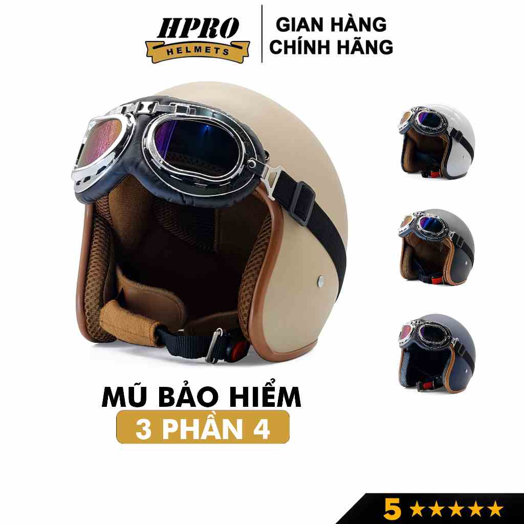 Mũ bảo hiểm 3/4 đầu Sundy Helmet, nhiều màu sắc thời trang, cá tính, Freesize (54-58cm) kèm kính UV, phi công