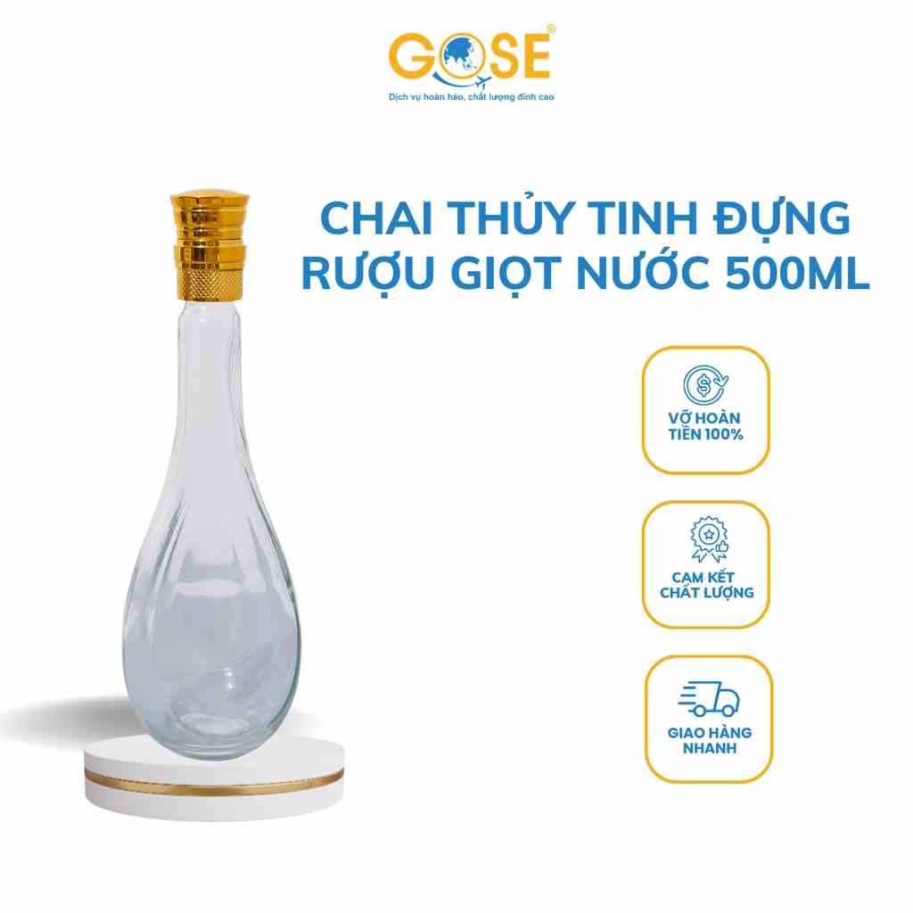 [Mã BMLTB35 giảm đến 35K đơn 99K] Chai thủy tinh đựng rượu 500ml GOSE bình thiết kế hình giọt nước sang trọng