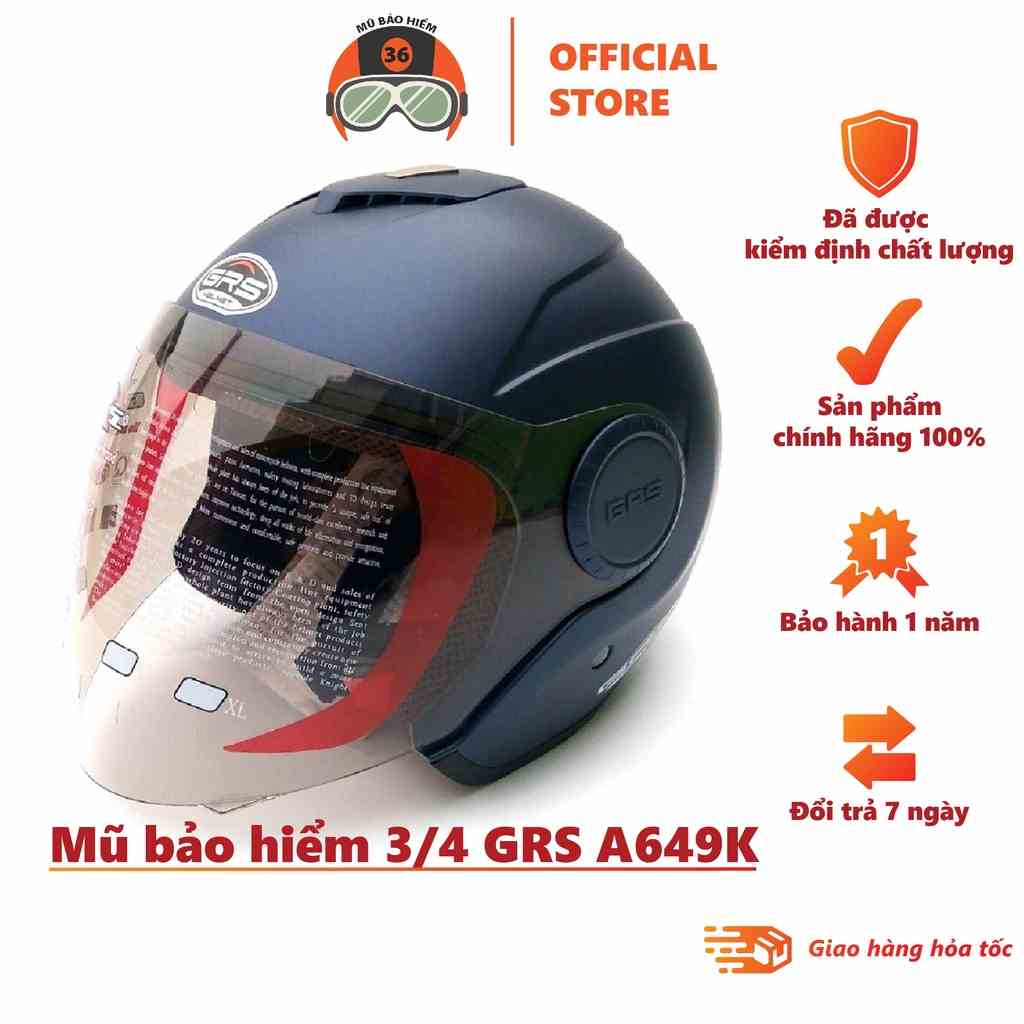 Mũ bảo hiểm 3/4 GRS A649K - lựa chọn dành cho người có vòng đầu lớn (nhiều màu)