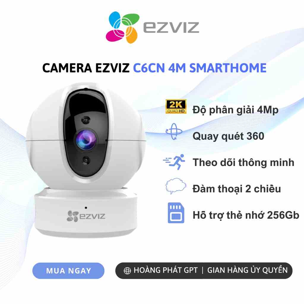 [Mã BMLTA35 giảm đến 35K đơn 99K] Camera WIFI trong nhà xoay 360 Ezviz C6CN 4MP hàng chính hãng 2K+