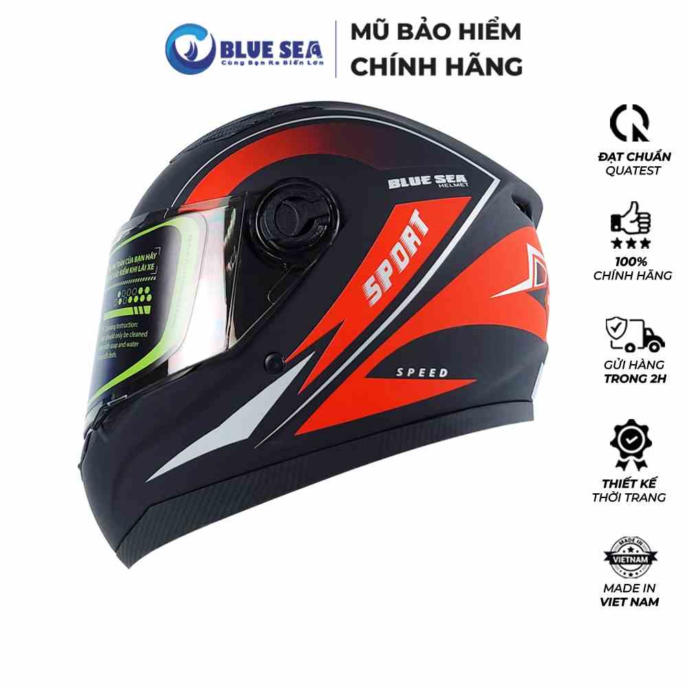 [Mã BMLTB200 giảm đến 100K đơn 499K] Mũ Bảo Hiểm Full face BLUE SEA - A105 Màu Đỏ Tươi - Hàng Chính Hãng