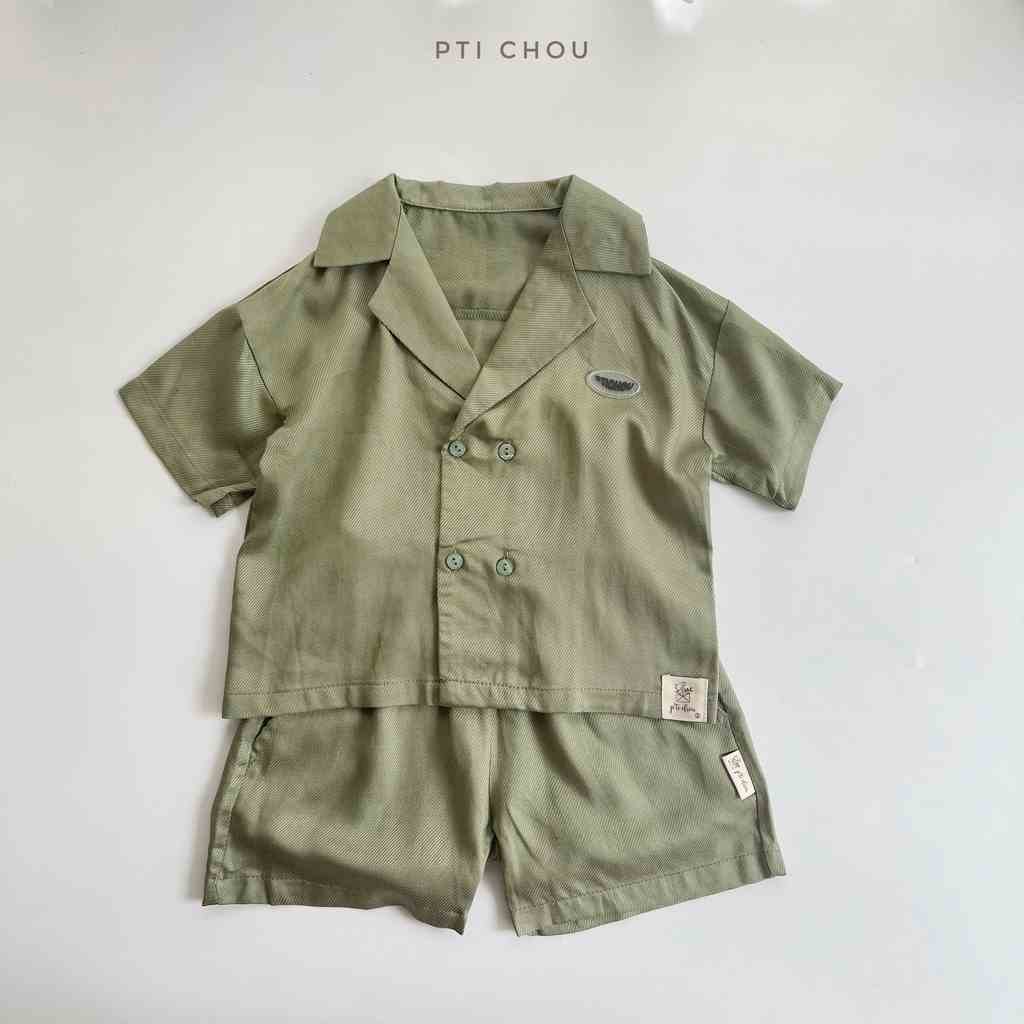 So Pti set Bộ bé trai cộc tay Mùa Hè chất liệu Linen lụa mềm P’ti Chou cho bé trai từ 1 đến 7 tuổi.