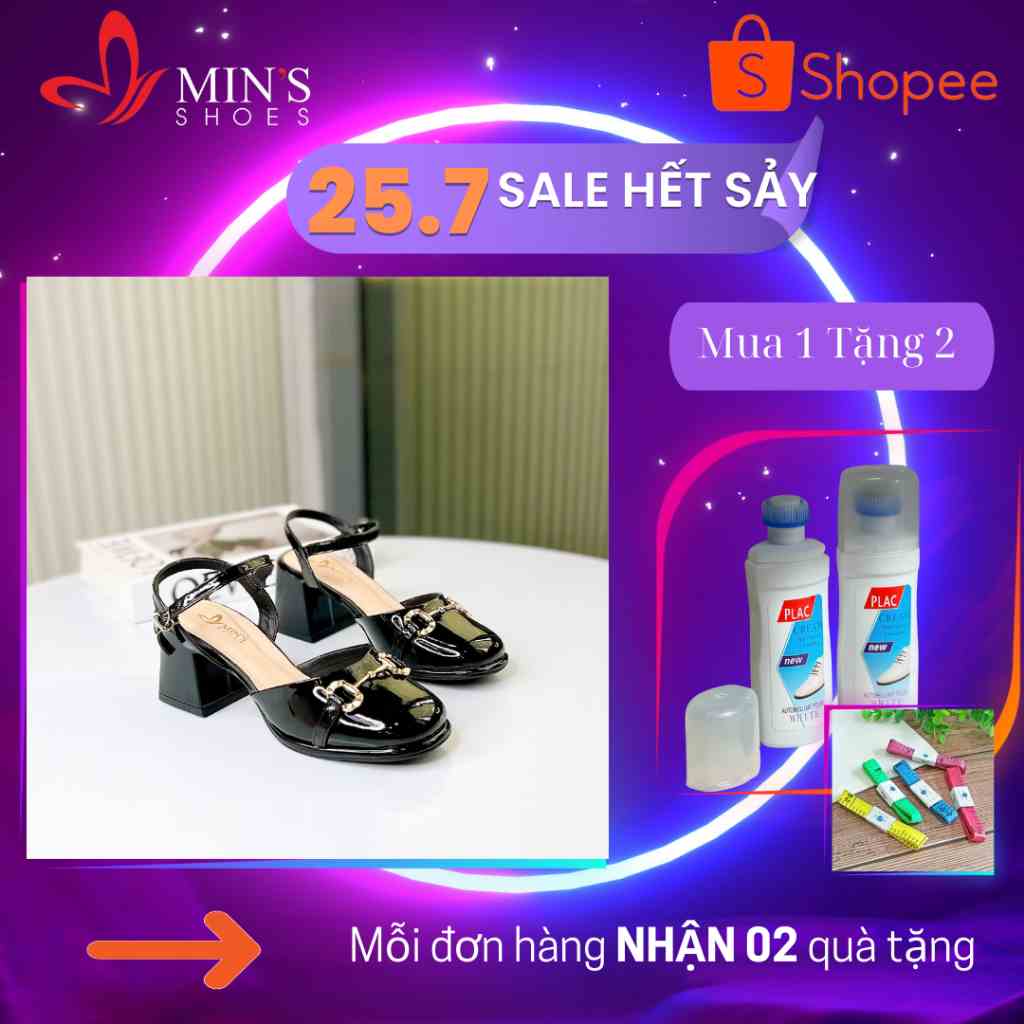 (MUA 1 TẶNG 2 - DUY NHẤT 25-27/07) Mins Shoes - Giày Sandal Gót Vuông 5p Da Bóng Cao Cấp S490