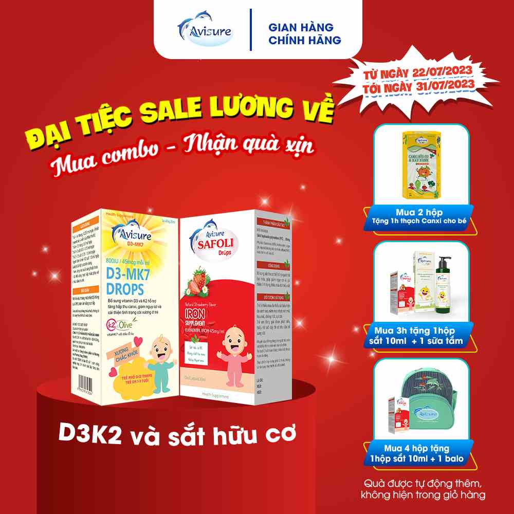 Combo 2 hộp Avisure Safoli - ZiO sắt kẽm sinh học cho bé 20ml