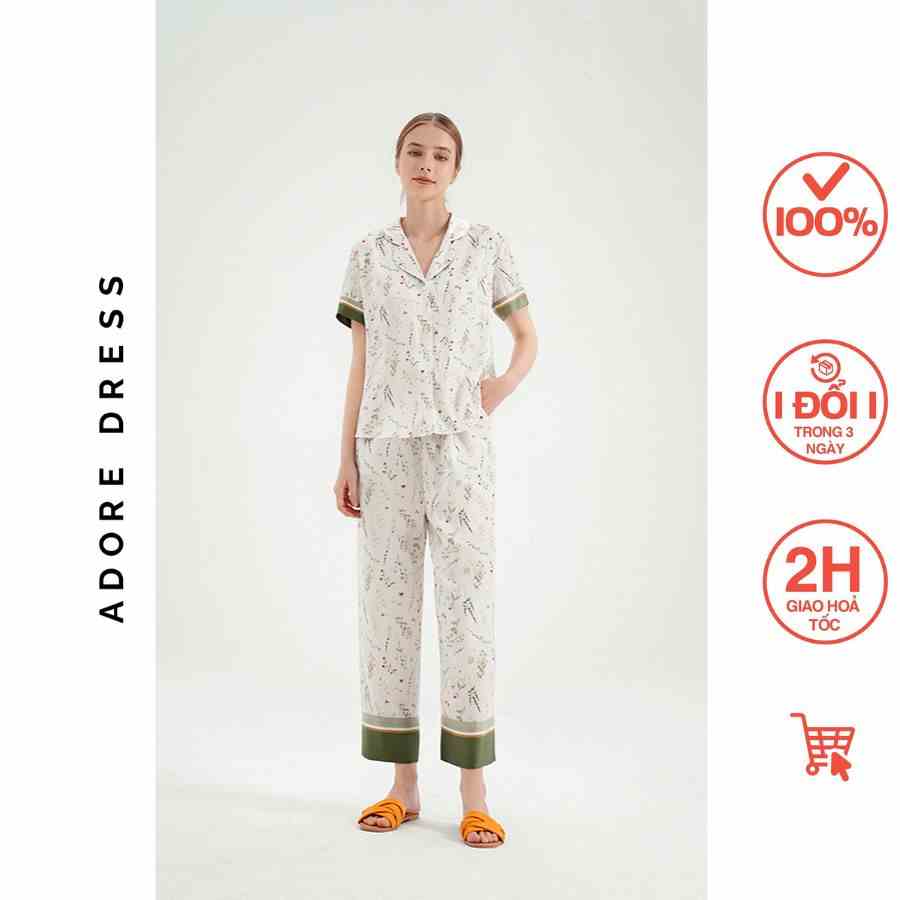 Pijamas tay cộc quần dài lụa vanilla cream in hoa 313HO1001 ADORE DRESS