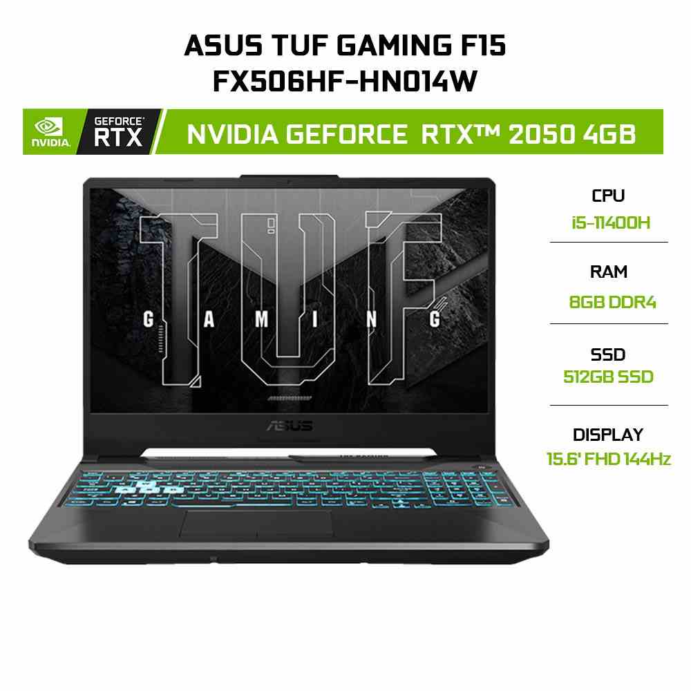 [Mã ELCL12 giảm 12% đơn 10TR] Laptop ASUS TUF Gaming F15 FX506HF-HN014W i5-11400H|8GB|512GB|RTX™ 2050 4GB