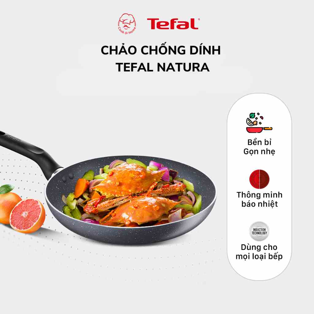 Chảo chống dính vân đá phủ Titanium Tefal Natura dùng cho bếp gas, hồng ngoại 20cm/24cm/28cm - Bảo hành 2 năm