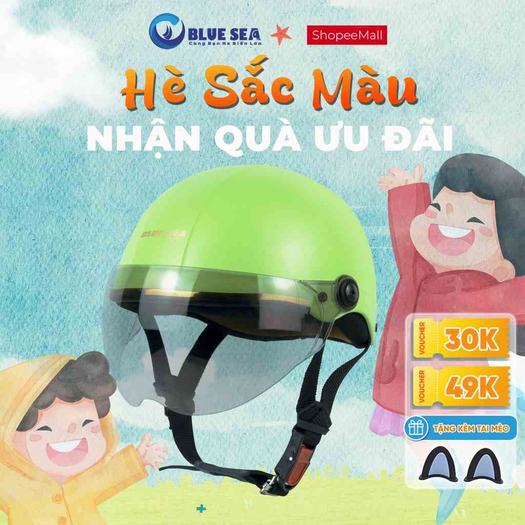 Mũ bảo hiểm 1/2 Nửa đầu BLUE SEA - A104K - FREESIZE - Nón sơn màu cao cấp - Có kính cao cấp - Chính hãng