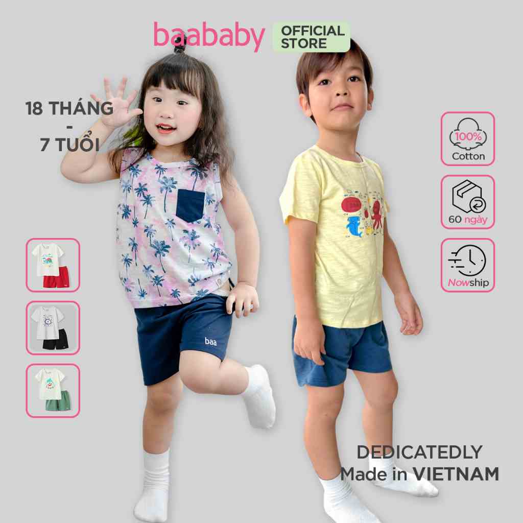 Đồ bộ bé trai ngắn tay in họa tiết biển ,set đồ bé trai , bộ cotton cho bé từ 1 tuổi - 7 tuổi Baa Baby