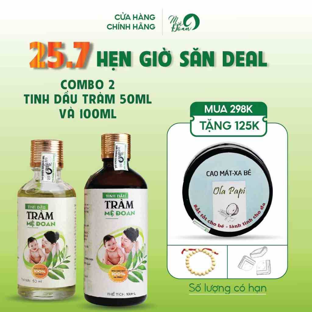 [Mã BMLTA35 giảm đến 35K đơn 99K] Combo 2 chai tinh dầu tràm nguyên chất Mệ Đoan cho mẹ và bé 50ml + 100ml - OCOP