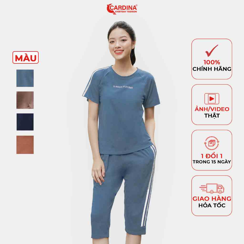 Đồ Bộ Nữ 𝐂𝐀𝐑𝐃𝐈𝐍𝐀 Chất Cotton Cao Cấp In Chữ Áo Cộc Tay  Quần Lửng Kiểu Dáng Thể Thao Năng Động 3CF02