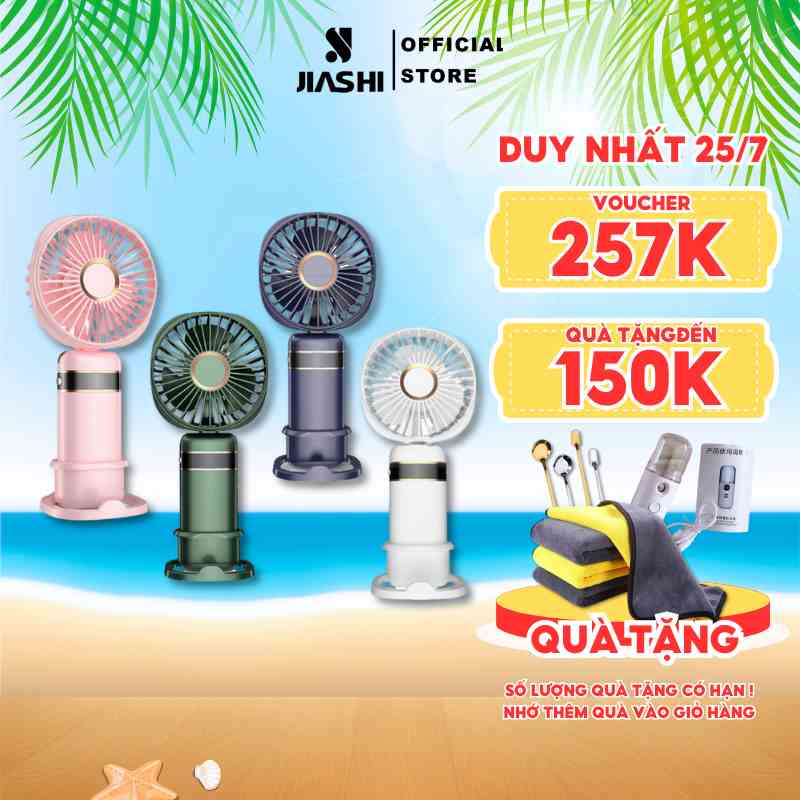 Quạt mini cầm tay tích điện gấp gọn JIASHI 5 tốc độ gió xoay linh hoạt 90 độ có dây đeo cổ pin lớn 10.000mAh QMN11