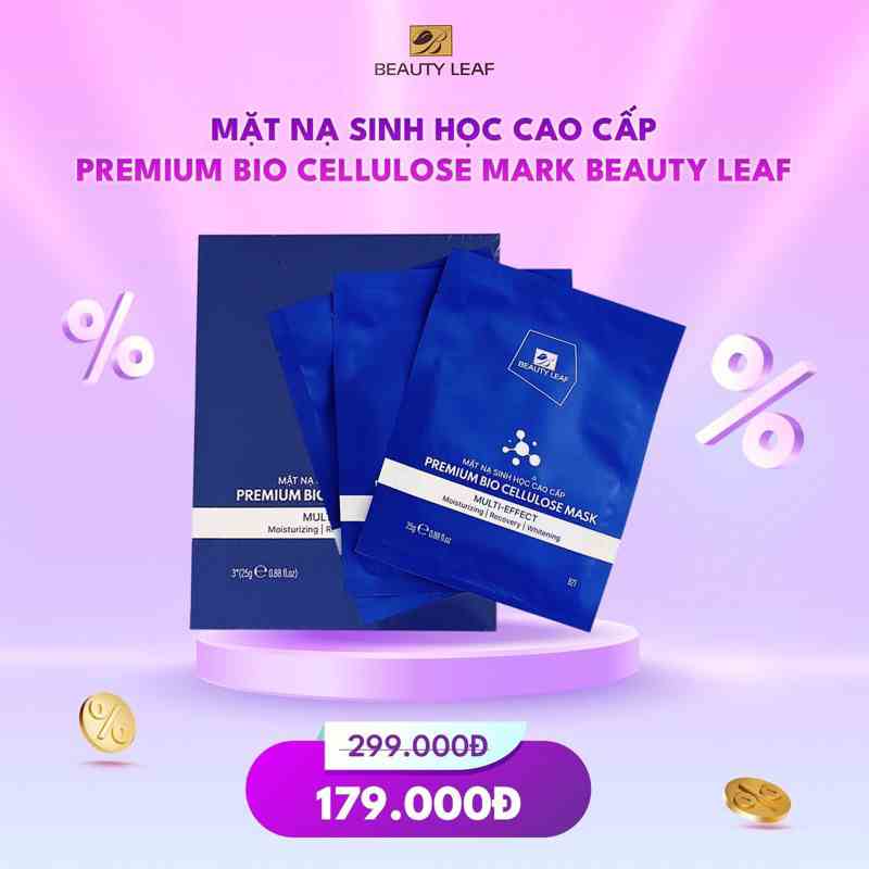 [GOLDEN HEALTH] Mặt Nạ Sinh Học Cao Cấp Premium Bio Cellulose Mask Beauty Leaf (set 3 miếng/hộp)