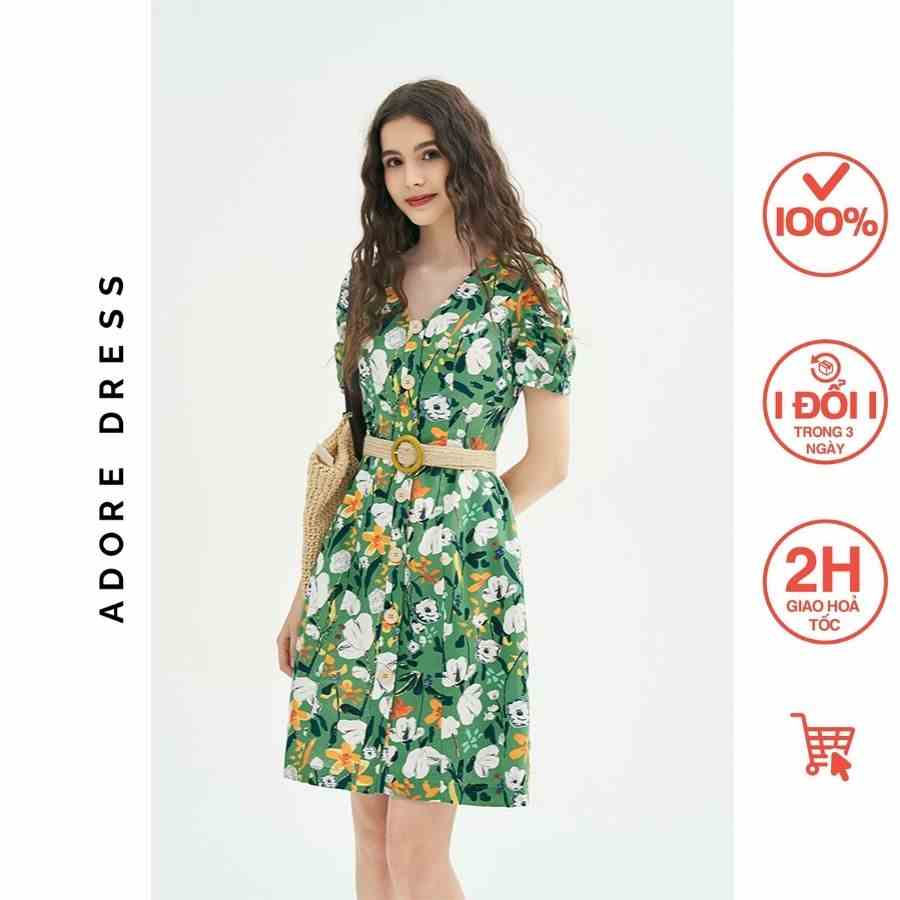 Đầm Mini dresses casual style thô lụa hoa to green 311DR1030  ADORE DRESS