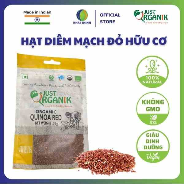 Hạt Diêm Mạch Đỏ Hữu Cơ Quinoa Just Organik Nhập Khẩu Ấn Độ Cho Bé Ăn Dặm Nguyên Liệu Làm Ngũ Cốc Ăn Kiêng 50g