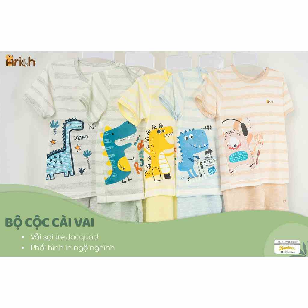 (Mới) Bộ quần áo cộc tay cài vai dệt kim phối hình in đáng yêu Arich size 6M-5Y