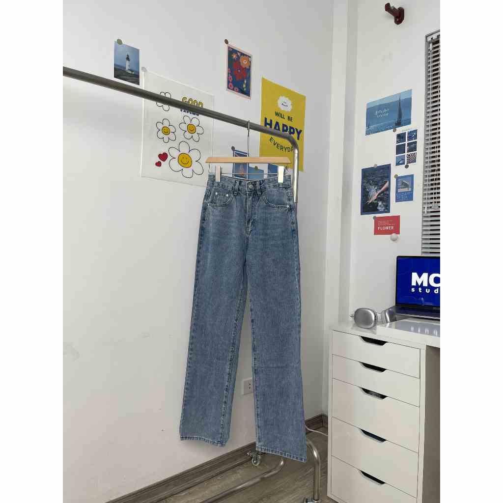 Quần jeans MC21.STUDIOS dáng đứng lưng cạp cao bigsize Ulzzang Streetwear Hàn Quốc chất denim bò xịn Q3615