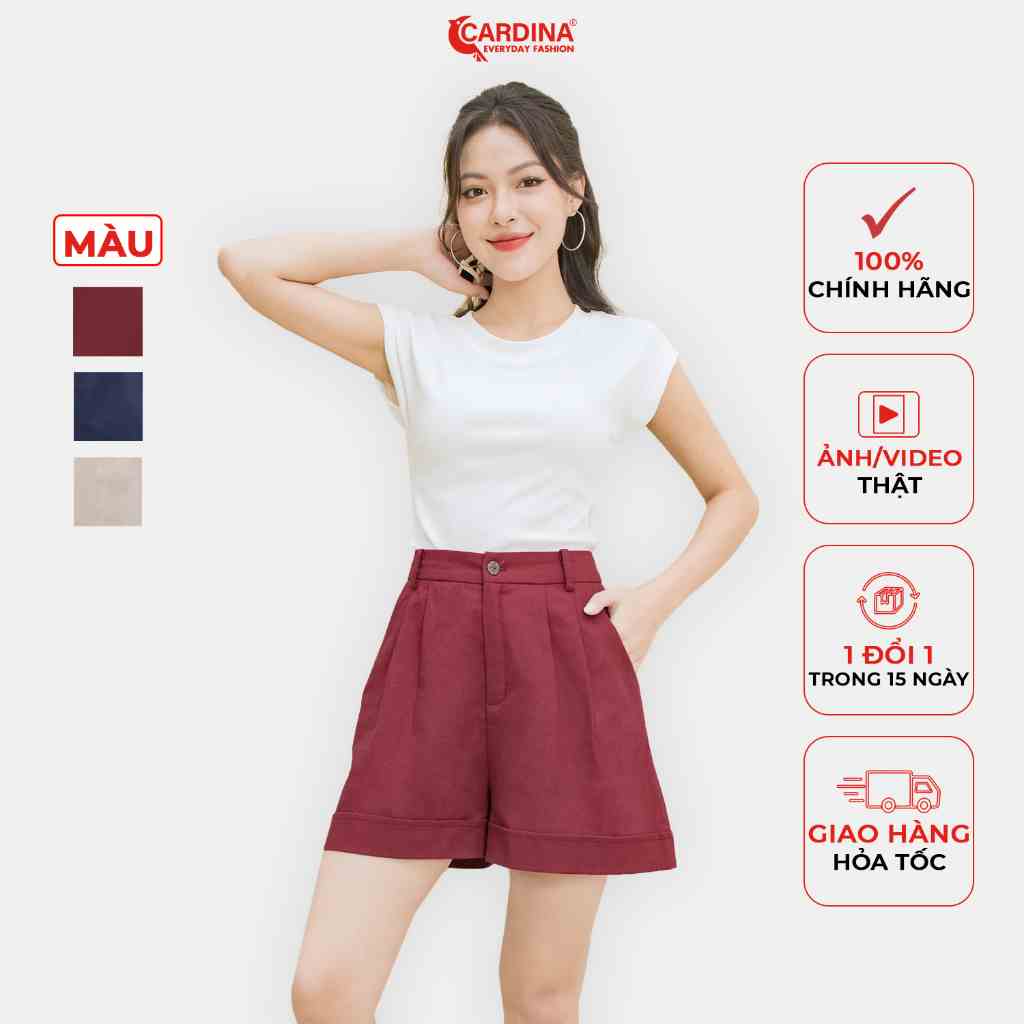 Quần Đùi Nữ 𝐂𝐀𝐑𝐃𝐈𝐍𝐀 Chất Linen Cao Cấp Dáng Chữ A Cạp Cao Trẻ Trung 3QF18