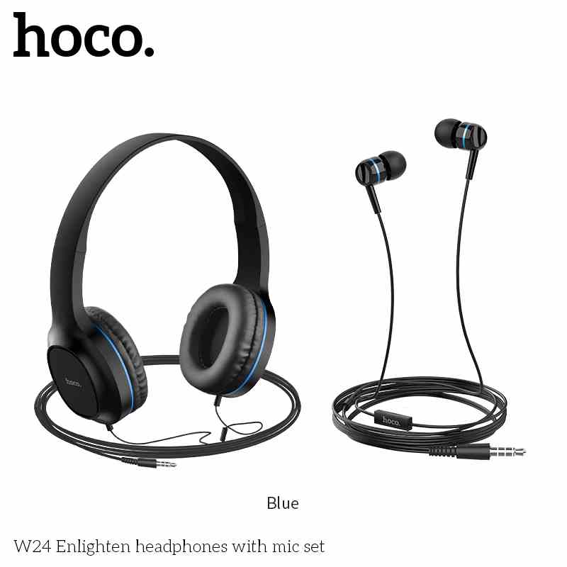 [Mã BMLTB200 giảm đến 100K đơn 499K] Combo/ Bộ 2 tai nghe, Headphones & Earphones - Hoco W24 - Màu đen, viền xanh