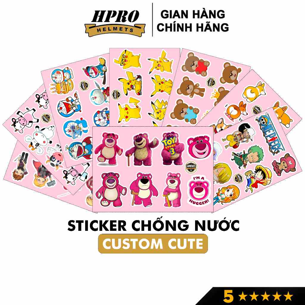 Sticker custom cute Hpro Helmet, chống nước dán mũ bảo hiểm, laptop, điện thoại, đàn guitar, vali, trang trí vv...