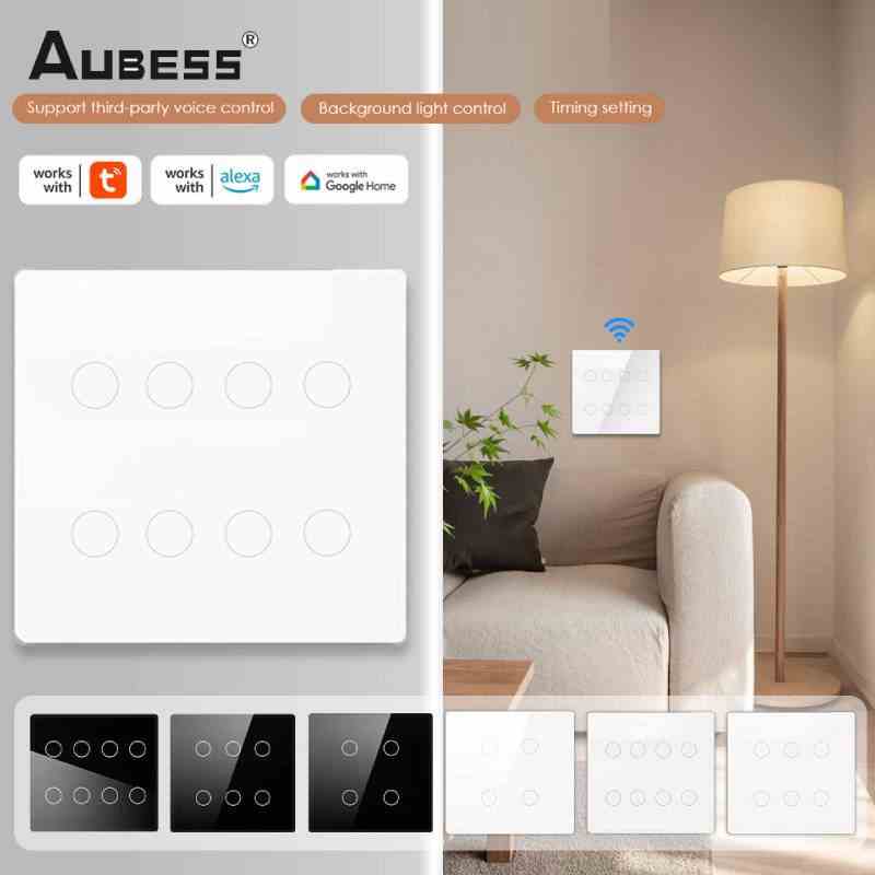 Aubess Tuya Wifi 2.4ghz Công tắc thông minh Bảng điều khiển màn hình cảm ứng 4/6 Gang Ac 110-220v